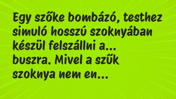 Vicc: Egy szőke bombázó, testhez simuló hosszú szoknyában készül felszállni… Vicc: Egy szőke bombázó, testhez simuló hosszú szoknyában készül felszállni…