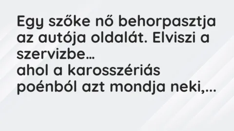 Vicc: Egy szőke nő behorpasztja az autója oldalát. Elviszi a szervizbe…