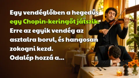 Egy vendéglőben a hegedűs egy Chopin-keringőt játszik. Erre az egyik vendég az asztalra borul, és hangosan zokogni kezd. Odalép hozzá a...