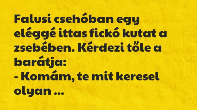 Vicc: Falusi csehóban egy eléggé ittas fickó kutat a zsebében… Vicc: Falusi csehóban egy eléggé ittas fickó kutat a zsebében…