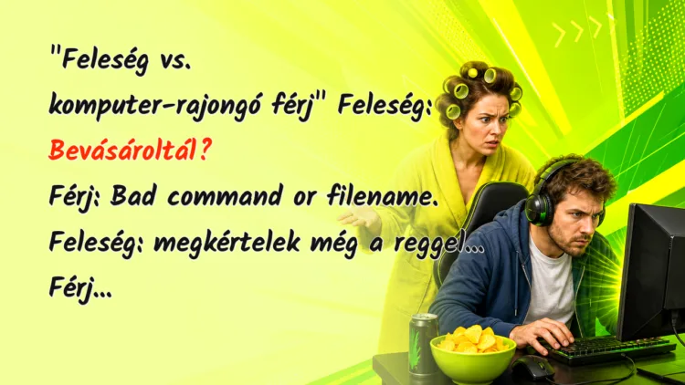 Vicc: "Feleség vs. komputer-rajongó férj... "Feleség vs. komputer-rajongó férj" Feleség: Bevásároltál? Férj: Bad command or filename. Feleség: megkértelek még a reggel... Férj...