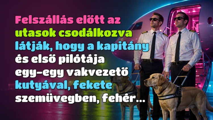 Vicc: Felszállás előtt az utasok csodálkozva látják, hogy a kapitány és első... Felszállás előtt az utasok csodálkozva látják, hogy a kapitány és első pilótája egy-egy vakvezető kutyával, fekete szemüvegben, fehér...