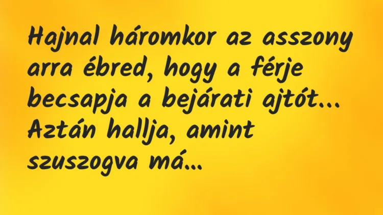 Vicc: Hajnal háromkor az asszony arra ébred, hogy a férje becsapja a bejárati… Vicc: Hajnal háromkor az asszony arra ébred, hogy a férje becsapja a bejárati…