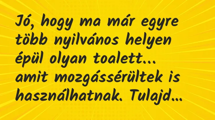 Vicc: Jó, hogy ma már egyre több nyilvános helyen épül olyan toalett… Vicc: Jó, hogy ma már egyre több nyilvános helyen épül olyan toalett…