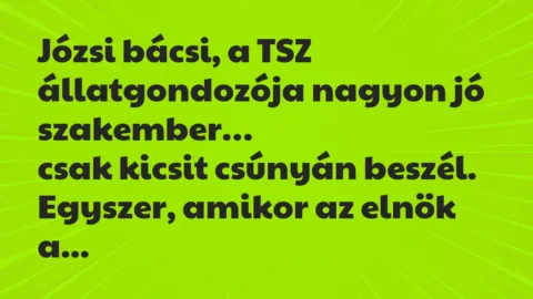 Vicc: Józsi bácsi, a TSZ állatgondozója nagyon jó szakember, csak kicsit…