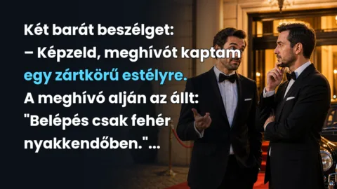 Két barát beszélget: – Képzeld, meghívót kaptam egy zártkörű estélyre. A meghívó alján az állt: "Belépés csak fehér nyakkendőben."...