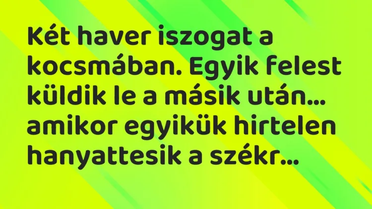 Vicc: Két haver iszogat a kocsmában. Egyik felest küldik le a másik után… Vicc: Két haver iszogat a kocsmában. Egyik felest küldik le a másik után…
