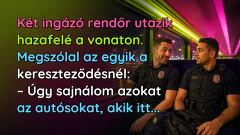 Két ingázó rendőr utazik hazafelé a vonaton. Megszólal az egyik a kereszteződésnél: – Úgy sajnálom azokat az autósokat, akik itt...