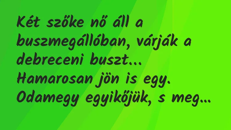 Vicc: Két szőke nő áll a buszmegállóban, várják a debreceni buszt… Vicc: Két szőke nő áll a buszmegállóban, várják a debreceni buszt…