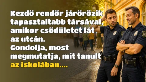 Kezdő rendőr járőrözik tapasztaltabb társával, amikor csődületet lát az utcán. Gondolja, most megmutatja, mit tanult az iskolában....