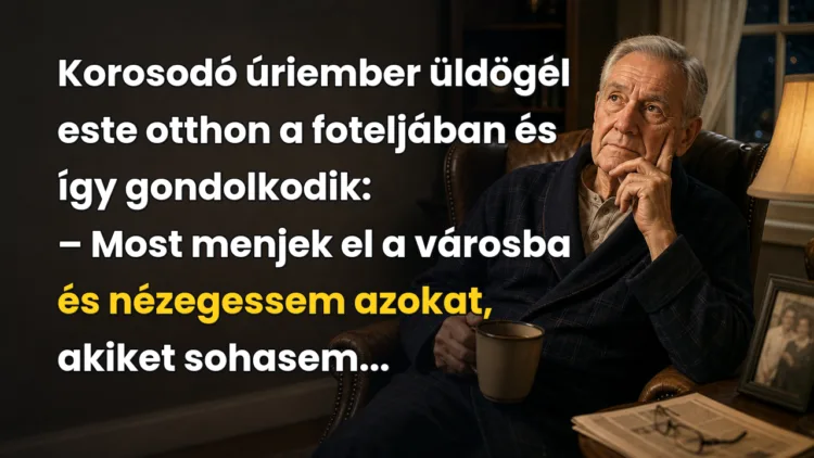 Vicc: Korosodó úriember üldögél este otthon a foteljában és így gondolkodik... Korosodó úriember üldögél este otthon a foteljában és így gondolkodik: – Most menjek el a városba és nézegessem azokat, akiket sohasem...