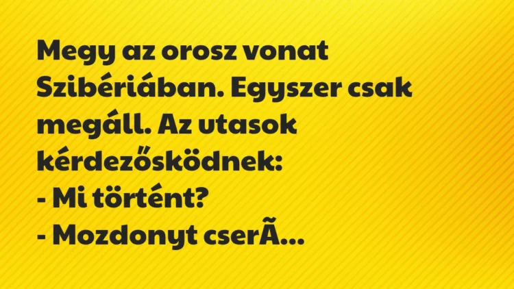 Vicc: Megy az orosz vonat Szibériában. Egyszer csak megáll. Az utasok… Vicc: Megy az orosz vonat Szibériában. Egyszer csak megáll. Az utasok…