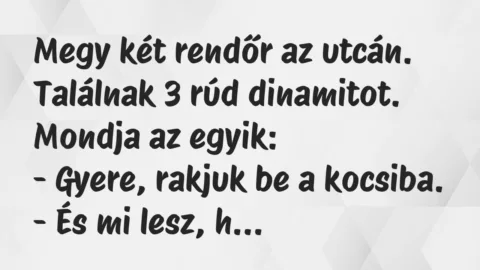 Vicc: Megy két rendőr az utcán. Találnak 3 rúd dinamitot. Mondja az egyik…