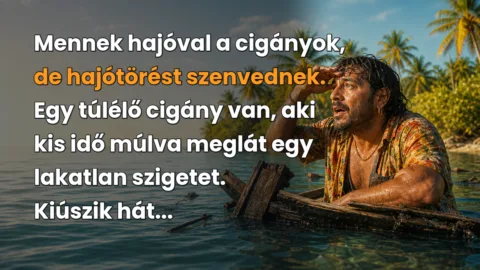 Mennek hajóval a cigányok, de hajótörést szenvednek. Egy túlélő cigány van, aki kis idő múlva meglát egy lakatlan szigetet. Kiúszik hát...
