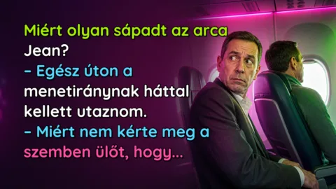 Miért olyan sápadt az arca Jean? – Egész úton a menetiránynak háttal kellett utaznom. – Miért nem kérte meg a szemben ülőt, hogy...