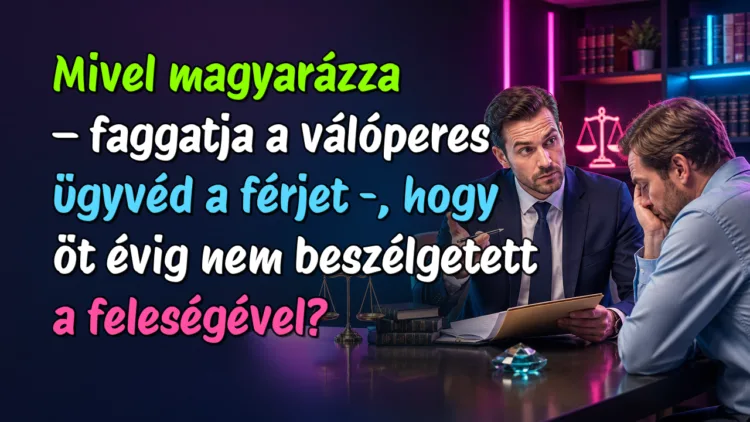 Vicc: Mivel magyarázza - faggatja a válóperes ügyvéd a férjet... Mivel magyarázza – faggatja a válóperes ügyvéd a férjet -, hogy öt évig nem beszélgetett a feleségével?