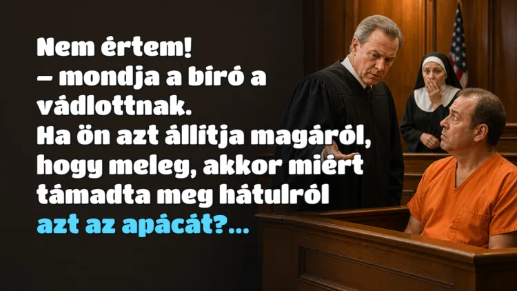 Vicc: Nem értem! -mondja a bíró a vádlottnak... Nem értem! – mondja a bíró a vádlottnak. Ha ön azt állítja magáról, hogy meleg, akkor miért támadta meg hátulról azt az apácát?...