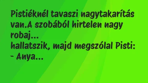 Vicc: Pistiéknél tavaszi nagytakarítás van.A szobából hirtelen nagy robaj…