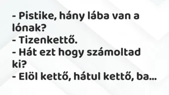Vicc: Pistike, hány lába van a lónak? Vicc: Pistike, hány lába van a lónak?