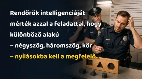 Rendőrök intelligenciáját mérték azzal a feladattal, hogy különböző alakú – négyszög, háromszög, kör – nyílásokba kell a megfelelő...