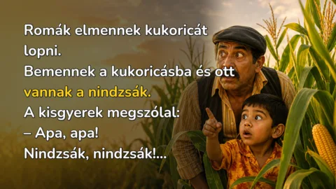 Romák elmennek kukoricát lopni. Bemennek a kukoricásba és ott vannak a nindzsák. A kisgyerek megszólal: – Apa, apa! Nindzsák, nindzsák!...