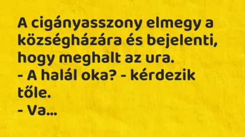 Viccek: A cigányasszony elmegy a községházára és bejelenti, hogy meghalt…