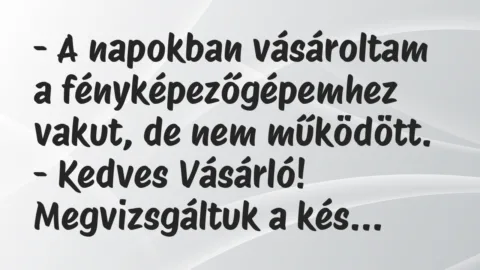Viccek: A napokban vásároltam a fényképezőgépemhez vakut, de nem működött…