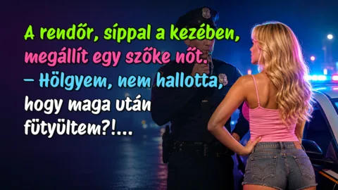 A rendőr, síppal a kezében, megállít egy szőke nőt. – Hölgyem, nem hallotta, hogy maga után fütyültem?!...