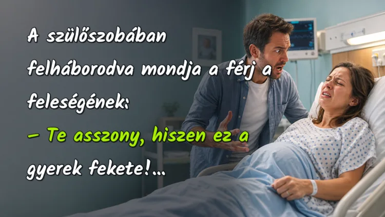 Viccek: A szülőszobában felháborodva mondja a férj a feleségének... A szülőszobában felháborodva mondja a férj a feleségének: – Te asszony, hiszen ez a gyerek fekete!...