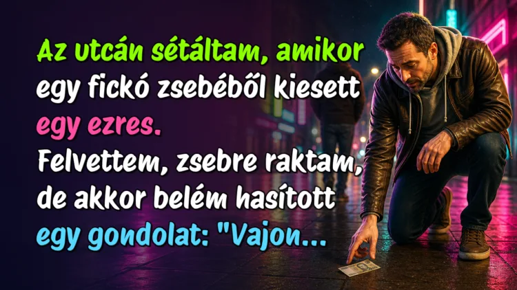 Viccek: Az utcán sétáltam, amikor egy fickó zsebéből kiesett egy ezres... Az utcán sétáltam, amikor egy fickó zsebéből kiesett egy ezres. Felvettem, zsebre raktam, de akkor belém hasított egy gondolat: "Vajon...