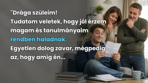 "Drága szüleim! Tudatom veletek, hogy jól érzem magam és tanulmányaim rendben haladnak. Egyetlen dolog zavar, mégpedig az, hogy amíg én...