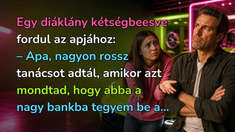 Viccek: Egy diáklány kétségbeesve fordul az apjához... Egy diáklány kétségbeesve fordul az apjához: – Apa, nagyon rossz tanácsot adtál, amikor azt mondtad, hogy abba a nagy bankba tegyem be a...