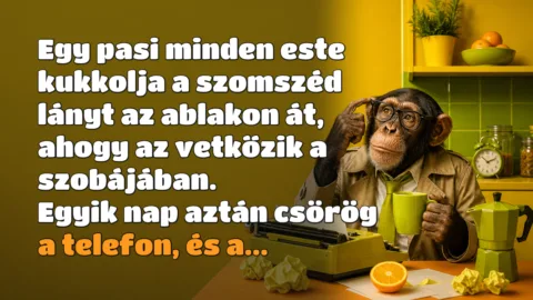 Egy pasi minden este kukkolja a szomszéd lányt az ablakon át, ahogy az vetkőzik a szobájában. Egyik nap aztán csörög a telefon, és a...