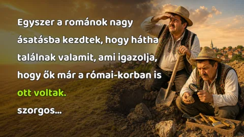 Viccek: Egyszer a románok nagy ásatásba kezdtek, hogy hátha találnak valamit... Egyszer a románok nagy ásatásba kezdtek, hogy hátha találnak valamit, ami igazolja, hogy ők már a római-korban is ott voltak. szorgos...