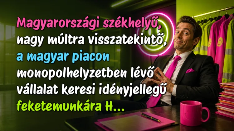 Viccek: Magyarországi székhelyű, nagy múltra visszatekintő, a magyar piacon... Magyarországi székhelyű, nagy múltra visszatekintő, a magyar piacon monopolhelyzetben lévő vállalat keresi idényjellegű feketemunkára H...
