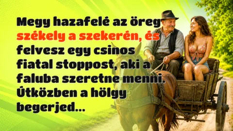 Megy hazafelé az öreg székely a szekerén, és felvesz egy csinos fiatal stoppost, aki a faluba szeretne menni. Útközben a hölgy begerjed...