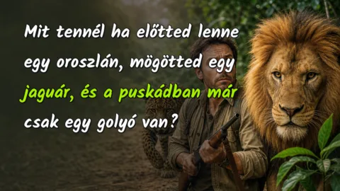 Viccek: Mit tennél ha előtted lenne egy oroszlán, mögötted egy jaguár... Mit tennél ha előtted lenne egy oroszlán, mögötted egy jaguár, és a puskádban már csak egy golyó van?