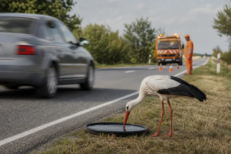 Mit kér cserébe a gólyát itató közutas? Egy lassítást az autósoktól