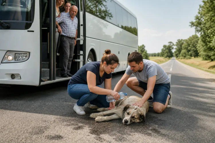 Megállította a buszt egy utas, mert egy kutya feküdt az út közepén a hőségben
