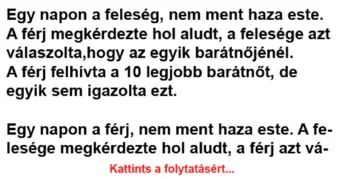 Vicc: A férj megkérdezte hol aludt, a felesége azt válaszolta, hogy az egyik…