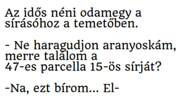 Vicc: Az idős néni odamegy a sírásóhoz Vicc: Az idős néni odamegy a sírásóhoz