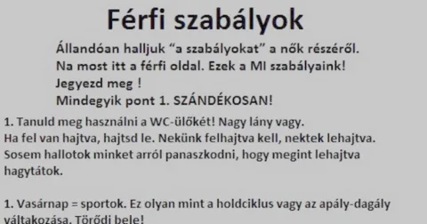 Vicc: Férfi szabályok nőknek :) - Vicc: Férfi szabályok nőknek :) –