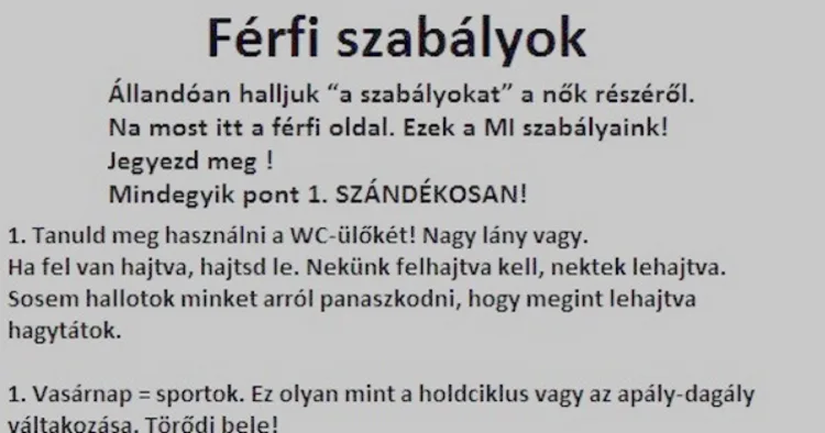 Vicc: Férfi szabályok nőknek :) - Vicc: Férfi szabályok nőknek :) –