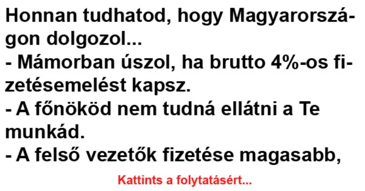 Vicc: Honnan tudhatod, hogy Magyarországon dolgozol... - Vicc: Honnan tudhatod, hogy Magyarországon dolgozol… –
