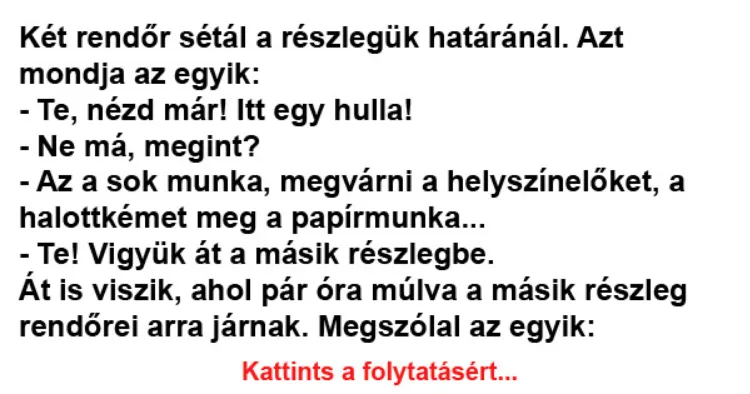 Vicc: Két rendőr sétál a részlegük határánál - Vicc: Két rendőr sétál a részlegük határánál –