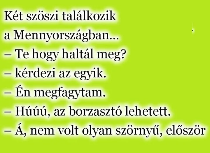 Vicc: Két szöszi találkozik a Mennyországban… Vicc: Két szöszi találkozik a Mennyországban…