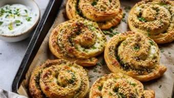 Za’ataros-sajtos sós csiga recept leveles tésztából Za’ataros-sajtos sós csiga recept leveles tésztából