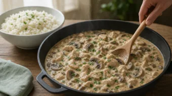 Tejfölös gombás pulykaragu rizzsel recept Tejfölös gombás pulykaragu rizzsel recept