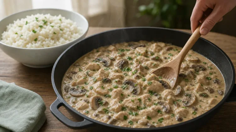 Tejfölös gombás pulykaragu rizzsel recept Tejfölös gombás pulykaragu rizzsel recept