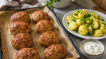 Sütőben sült pulykafasírt recept magyaros körettel Sütőben sült pulykafasírt recept magyaros körettel